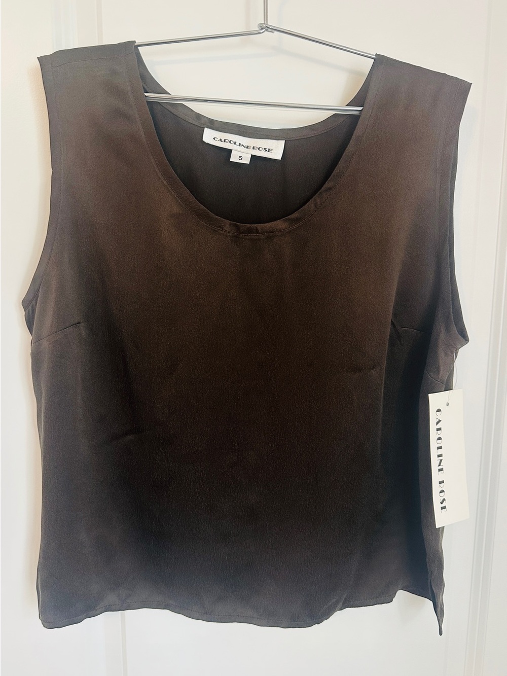 Caroline Rose Dark Brown Sleeveless Satin Camisole